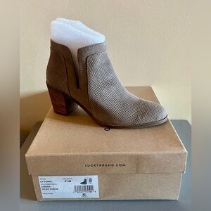 Lucky Brand Ponic ankle booties in cinder oiled suede, size 8.5.